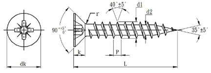 DIN 7505A chipboard screws drawing 